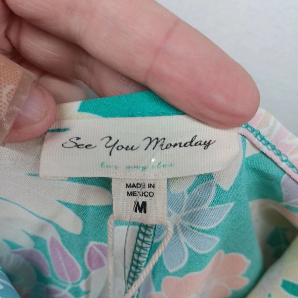 NWT See You Monday Dress Womens SZ M Cowl Neck Tied Halter Stretch Floral Print - Picture 4 of 16